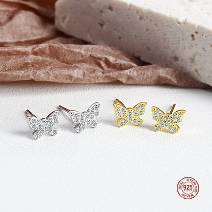 S925 Sterling Silver Butterfly Earrings Korean Edition-Jewearrings