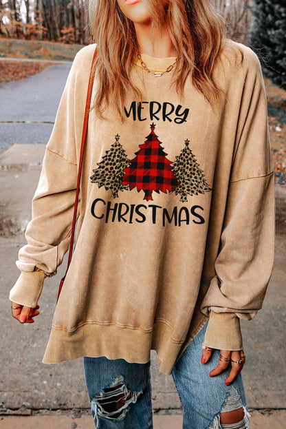 MERRY CHRISTMAS Graphic Slit Drop Shoulder Sweatshirt-Jewearrings