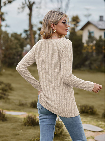 Full Size Ribbed Square Neck Long Sleeve T-Shirt-Jewearrings