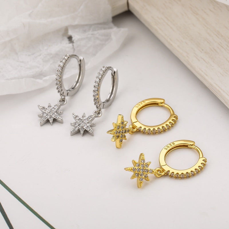 Silver Shiny Star Hoop Earrings For Women Hot Danity Gold Silver Color Party Jewelry-Jewearrings