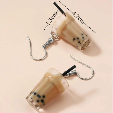 Ins Style Cute Fashion Pearl Milk Tea Beverage Coffee Stud Earrings-Jewearrings