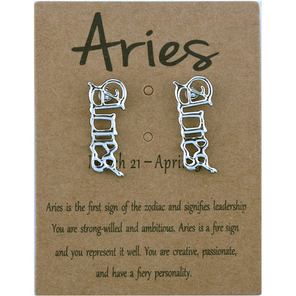 Twelve Constellation English Vintage Alphabet Stud Earrings-Jewearrings