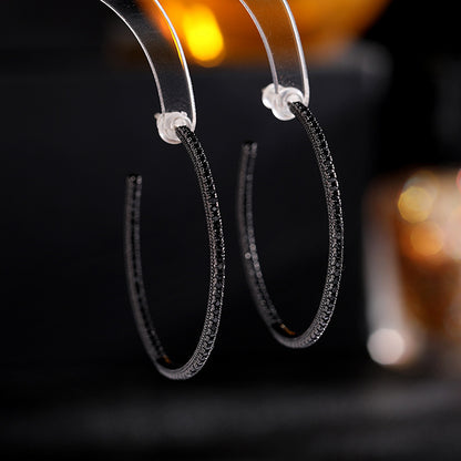 Ladies Silver Needle Niche Temperament Geometric Hoop Earrings-Jewearrings