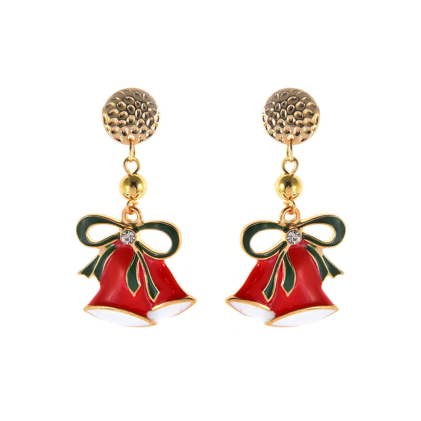 Ladies Christmas Drop Oil Christmas Bell Pendant Stud Earrings-Jewearrings