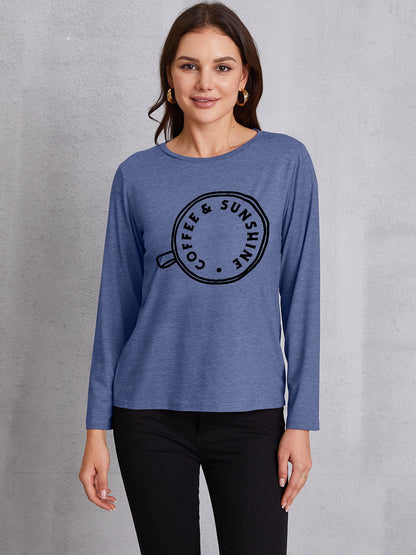 COFFEE SUNSHINE Round Neck Long Sleeve T-Shirt-Jewearrings