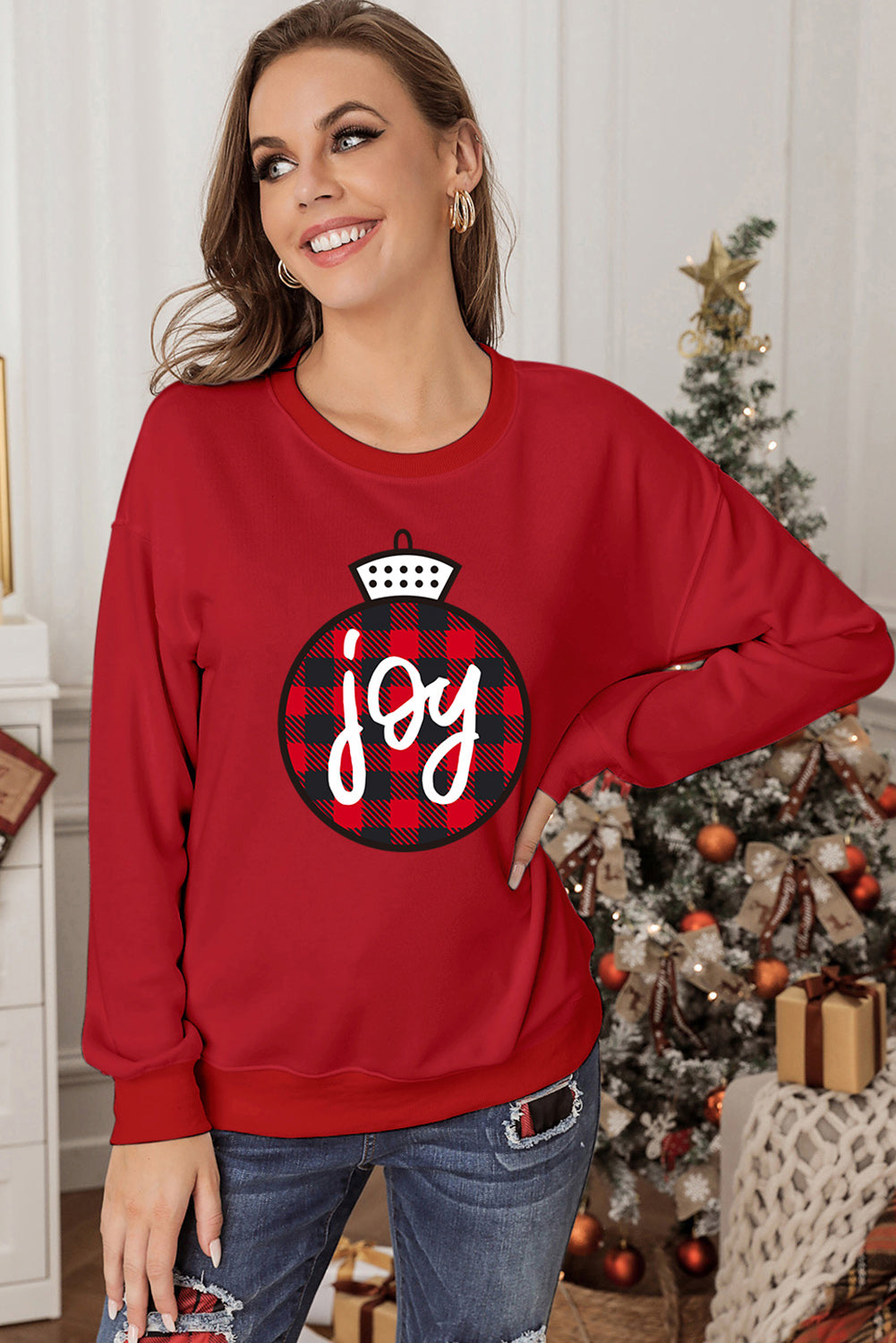 JOY Round Neck Long Sleeve Sweatshirt-Jewearrings