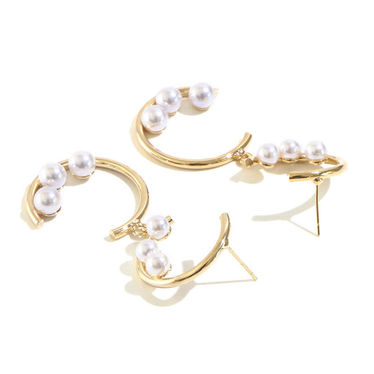 Silver Needle Pearl Earrings Female Korean Temperament Two Layers-Jewearrings