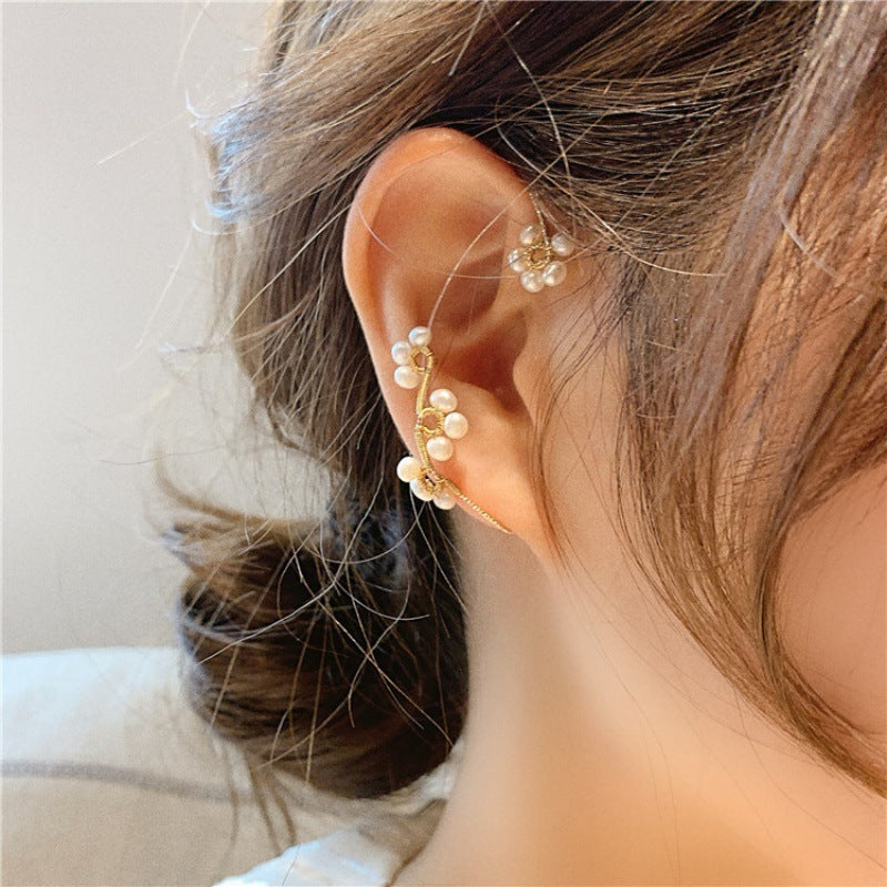 New Summer Fashion Net Celebrity Cold Wind Braided Pearl Earrings-Jewearrings