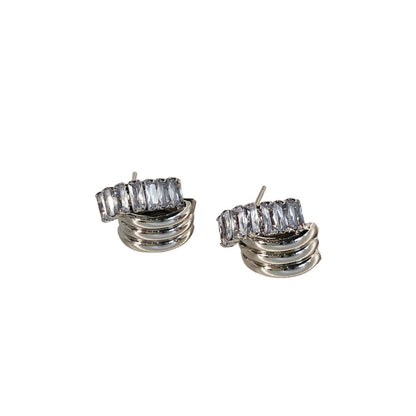 All-matching Cool Fashion Refined Zircon Metal Staggered Stud Earrings-Jewearrings