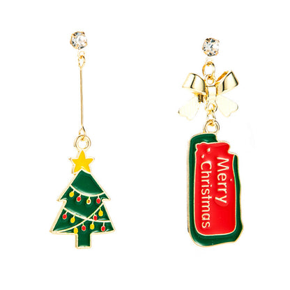 Christmas Series Alloy Tree Bow Earrings-Jewearrings