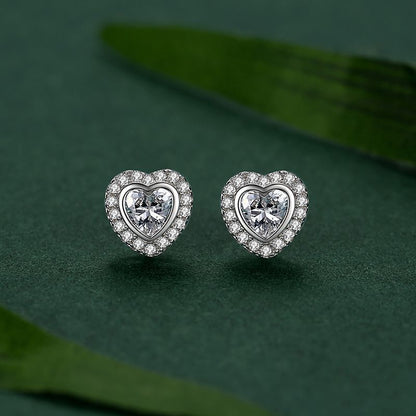 S925 Sterling Silver Light Luxury Zircon Heart Stud Earrings-Jewearrings