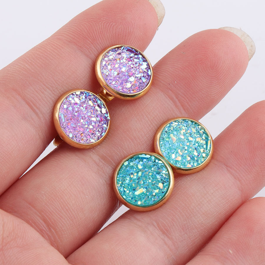 Starry Stainless Steel Water Plated Gold Stud Earrings-Jewearrings