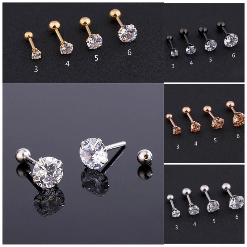 4 Prong Crystal Diamond Zircon Stud Earrings-Jewearrings