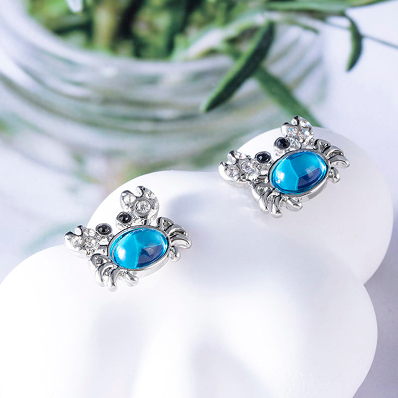 Fashion Alloy Gem Crystal Crab Stud Earrings-Jewearrings