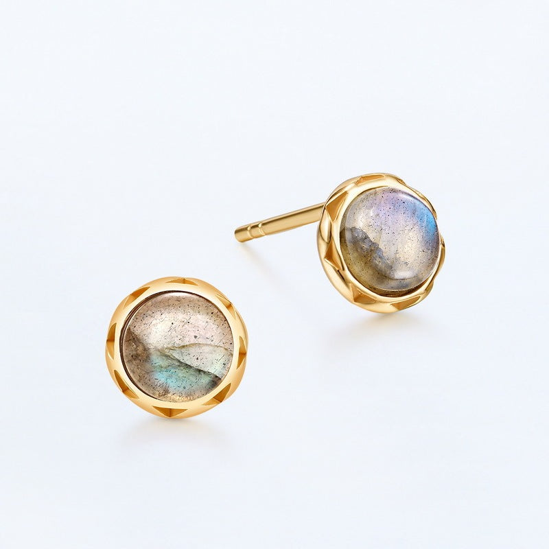 Simple Style 925 Sterling Silver Labradorite Round Earrings-Jewearrings