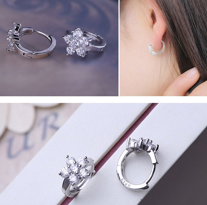 New fashion and sweet 1 pair Silver color Snowflake CZ woman hoop earrings For Christmas gift brincos para as mulheres-Jewearrings