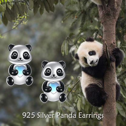 Sterling Silver Panda Stud Earrings Ear Jacket Front Back Earrings-Jewearrings