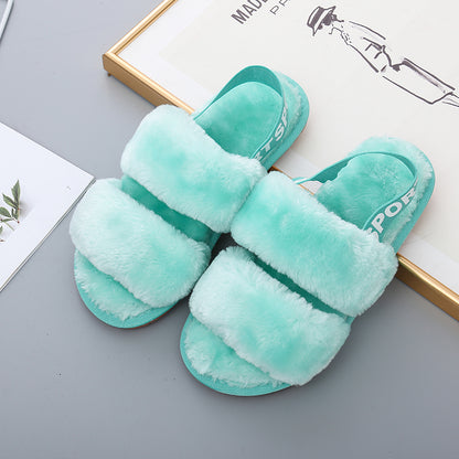 Faux Fur Open Toe Slippers-Jewearrings