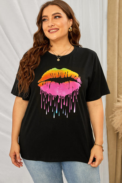 Plus Size Lip Graphic Tee Shirt-Jewearrings