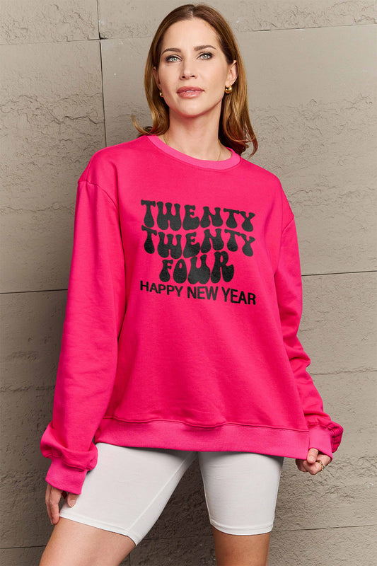 Simply Love Full Size TWENTY TWENTY FOUR HAPPY NEW YEAR Dropped Shoulder Sweatshirt-Jewearrings