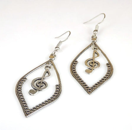 Vintage Hollow Silver Antique Music Sheet Earrings-Jewearrings