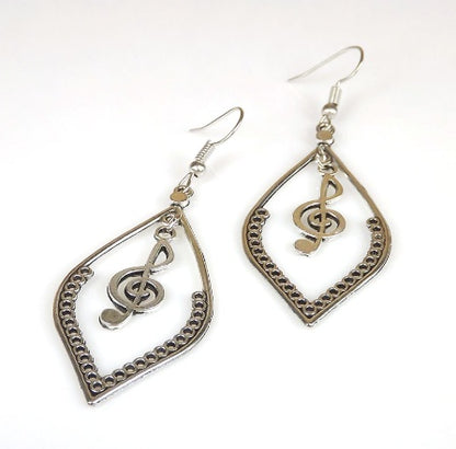 Vintage Hollow Silver Antique Music Sheet Earrings-Jewearrings