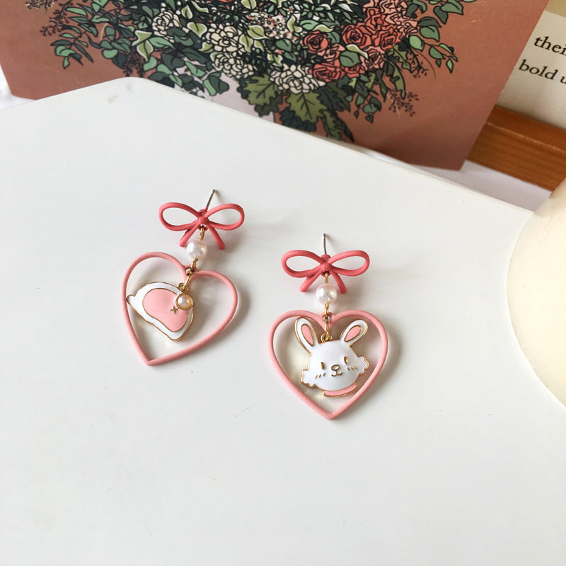 Silver Needle Love Bow Earrings Creative And Cute-Jewearrings