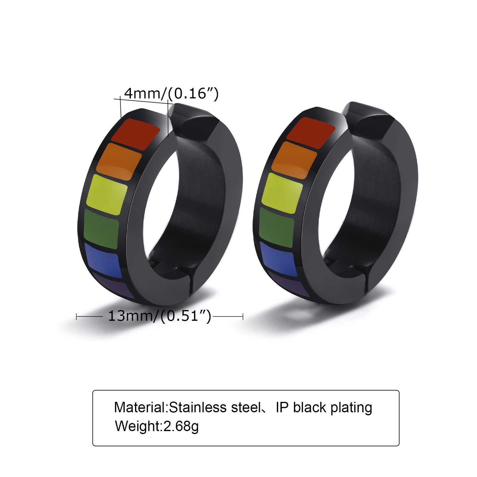 Stainless Steel Rainbow Hoop Earrings Without Pierced Ear Clips-Jewearrings