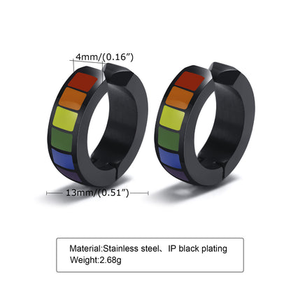 Stainless Steel Rainbow Hoop Earrings Without Pierced Ear Clips-Jewearrings