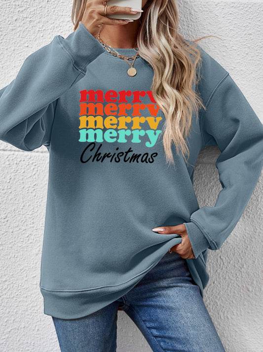 MERRY CHRISTMAS Graphic Long Sleeve Sweatshirt-Jewearrings