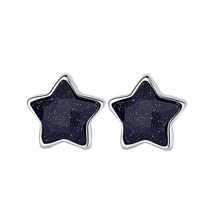 Pure Silver Women's Simple Five-pointed Star Purple Sandstone Stud Earrings-Jewearrings