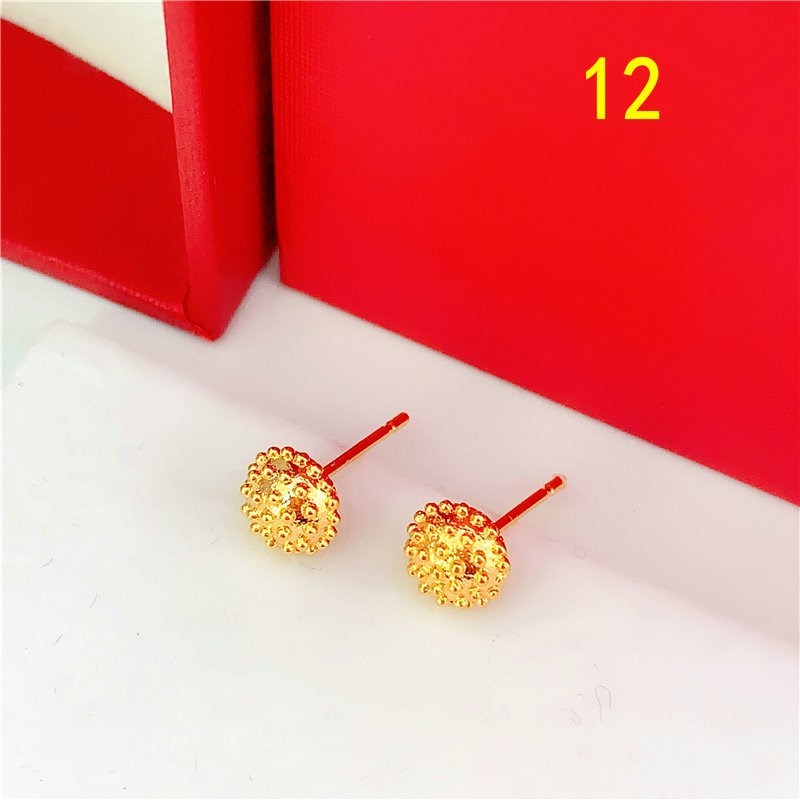 Variety Of Rose Flower Sand Gold Glossy Round Bead Earrings-Jewearrings