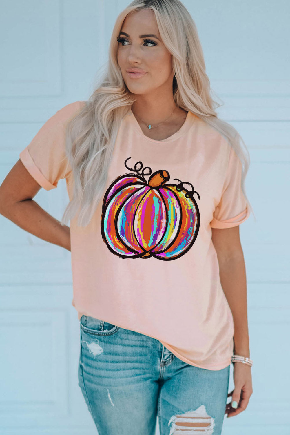 Pumpkin Graphic Round Neck T-Shirt-Jewearrings