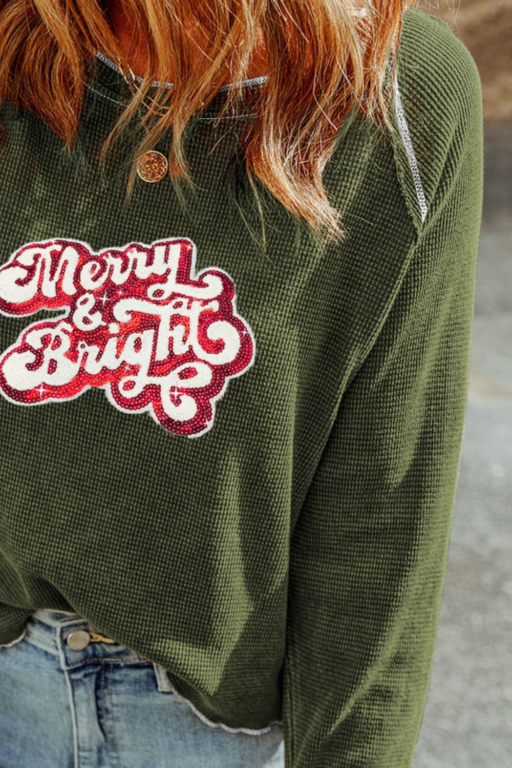 MERRY & BRIGHT Sequin Waffle-Knit T-Shirt-Jewearrings