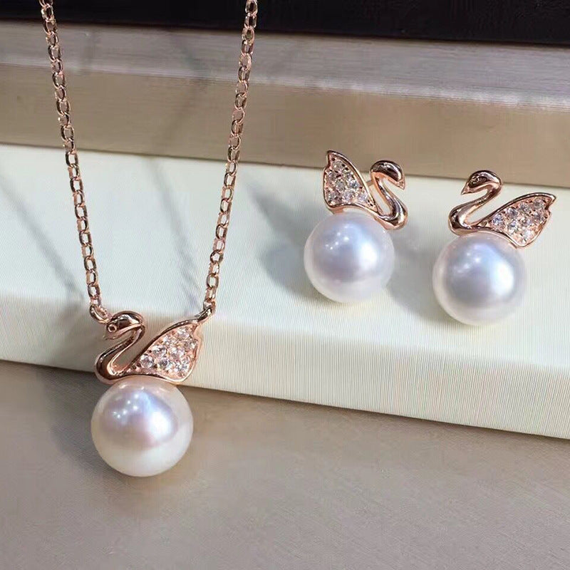 S925 silver freshwater pearl swan earrings-Jewearrings