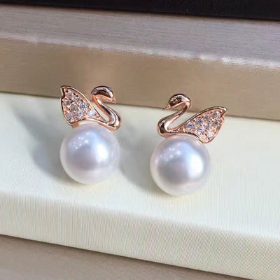 S925 silver freshwater pearl swan earrings-Jewearrings