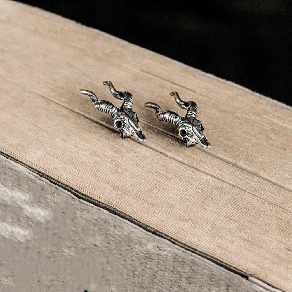 Sterling Silver Punk Vintage Sheep Head Stud Earrings-Jewearrings