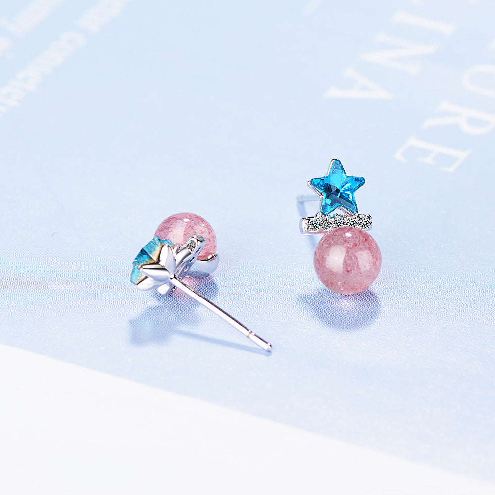 Heart Jewelry Strawberry Crystal Star Stud Earrings Women Fashion-Jewearrings