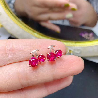 Red Corundum Small Cherry 925 Silver Stud Earrings-Jewearrings