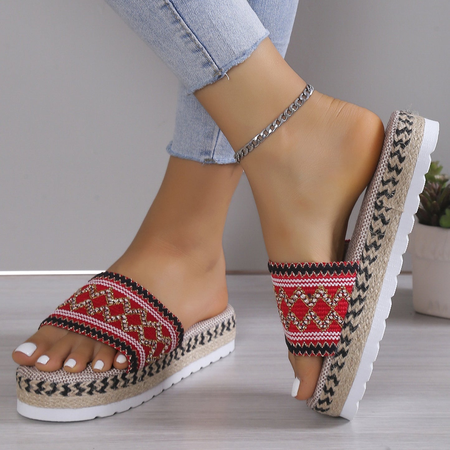 Geometric Weave Platform Sandals-Jewearrings