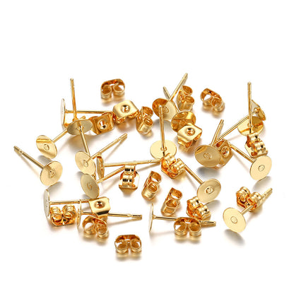 Stainless Steel Studs Flat Disc Stud Holder Auricular Needle Set DIY Earrings-Jewearrings