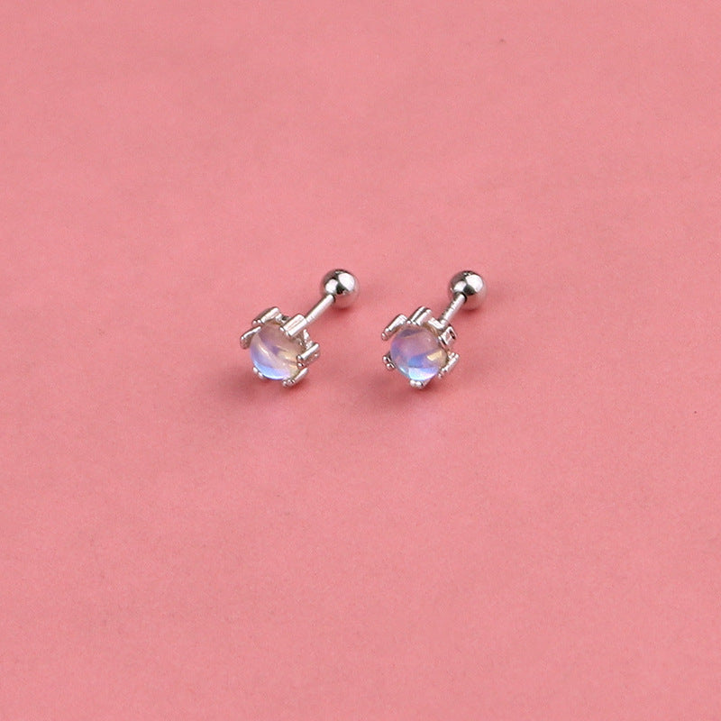 925 Silver Needle Moonstone Stud Earrings Women's New Simple-Jewearrings