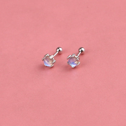 925 Silver Needle Moonstone Stud Earrings Women's New Simple-Jewearrings