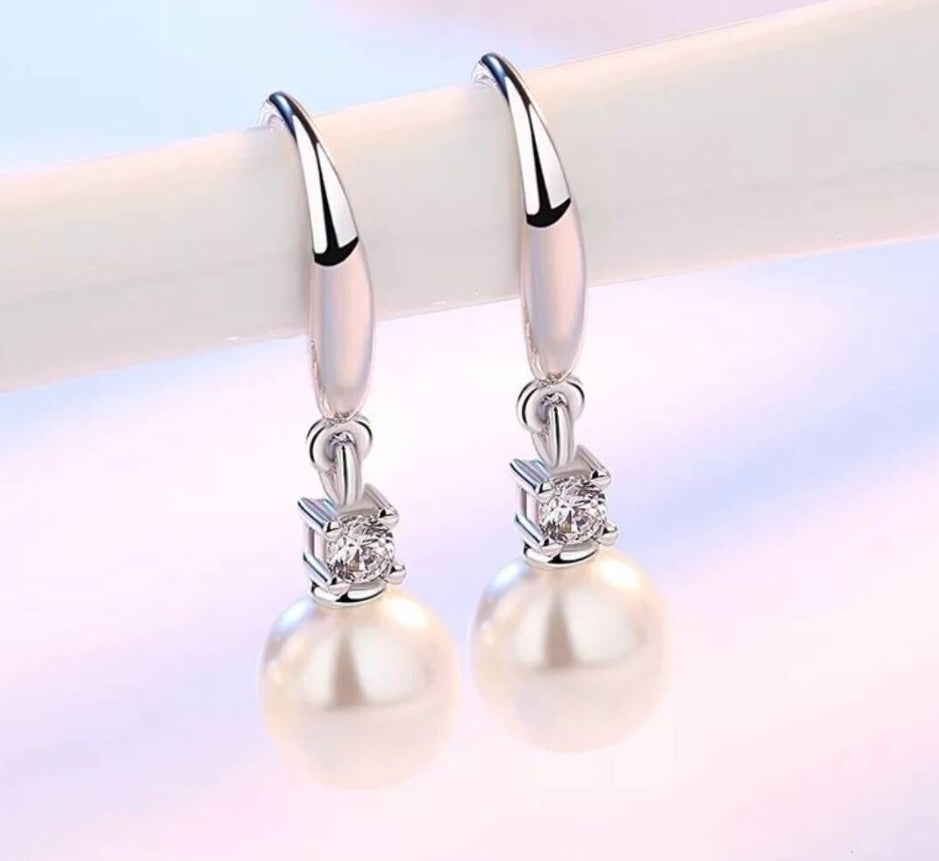 Zircon Pearl Silver Earrings-Jewearrings