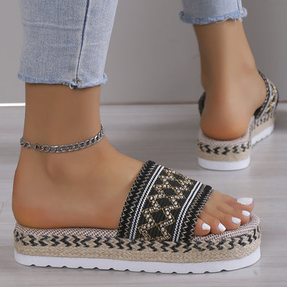 Geometric Weave Platform Sandals-Jewearrings