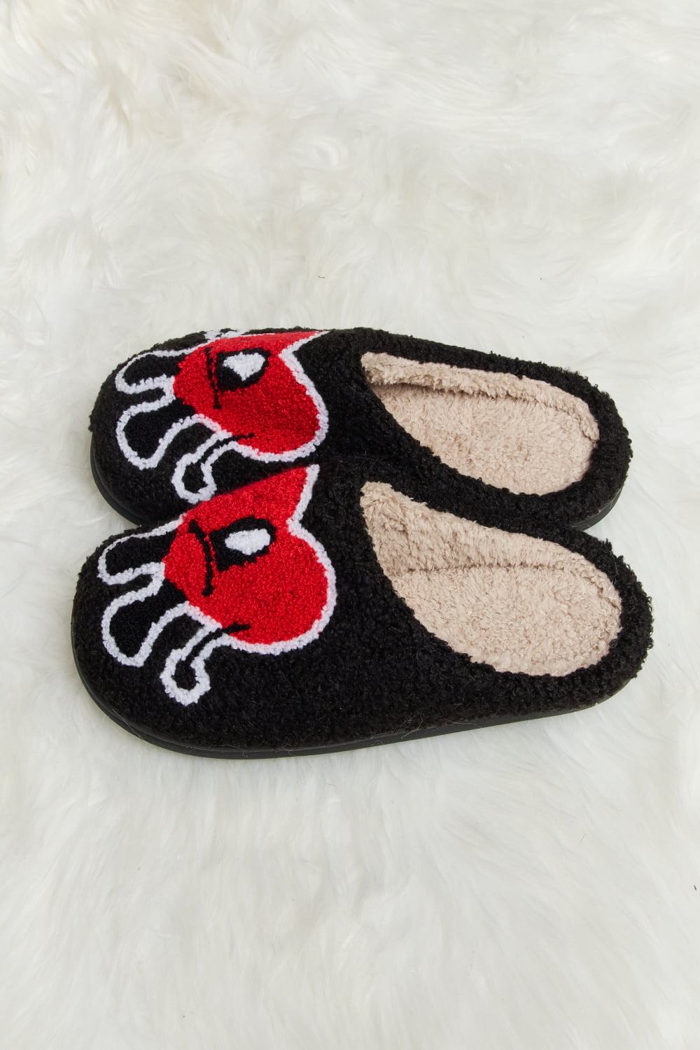 Melody Love Heart Print Plush Slippers-Jewearrings