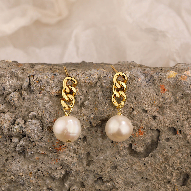 Sterling Silver Chain Pearl Earrings Female Cold Wind-Jewearrings