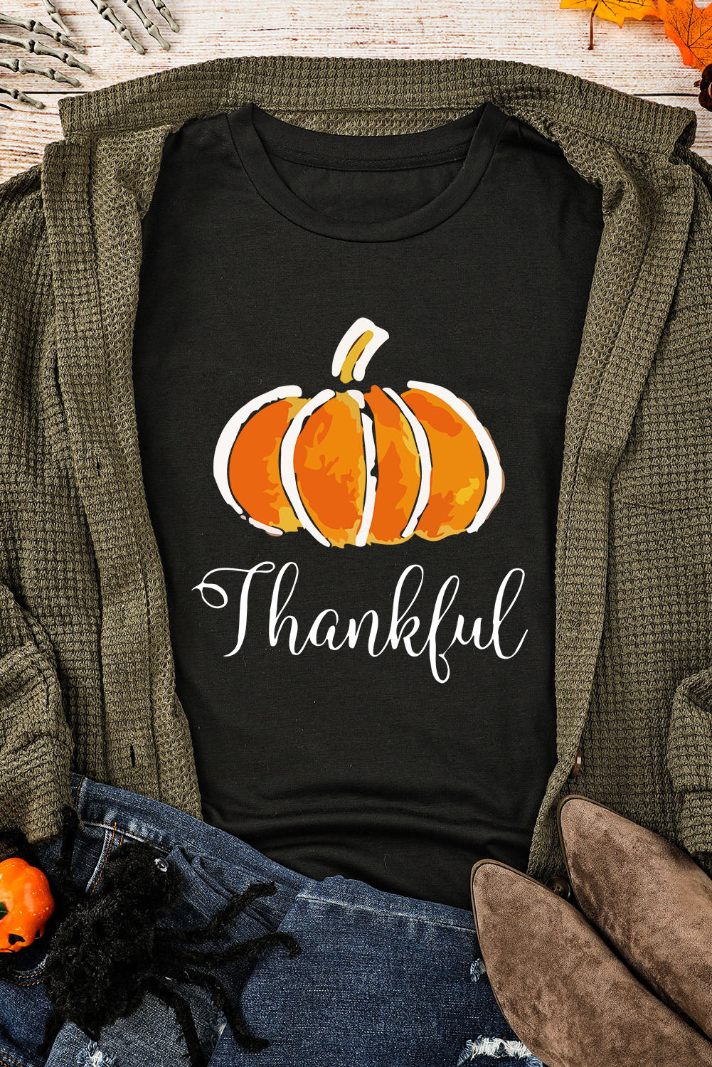 THANKFUL Round Neck Short Sleeve T-Shirt-Jewearrings