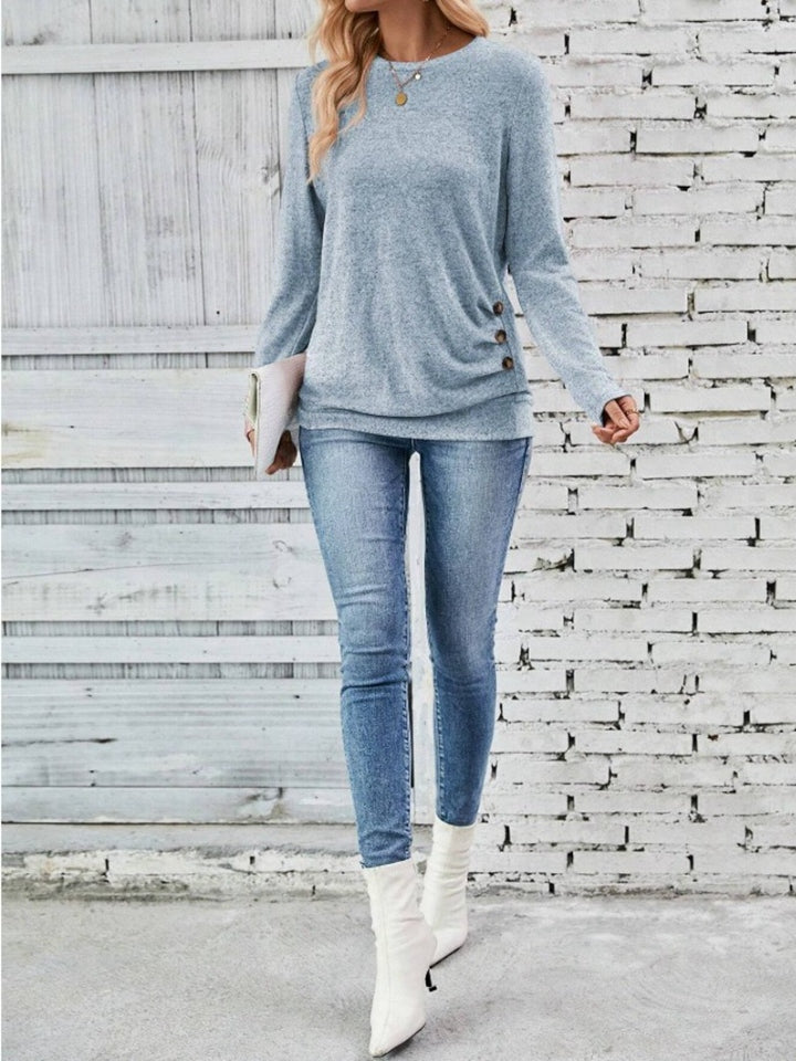 Round Neck Long Sleeve T-Shirt-Jewearrings