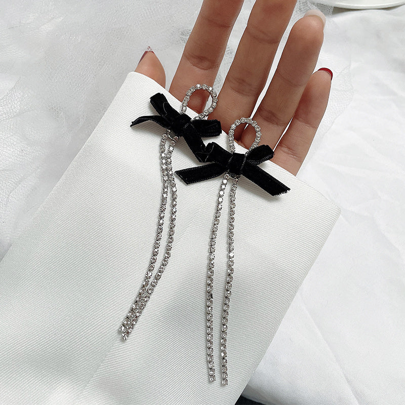 Silver Needle Velvet Bow Earrings New-Jewearrings